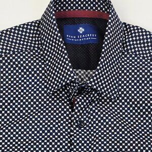 Ryan Seacrest Distinction Mens Size Small Black White Red Pattern Spread Shirt